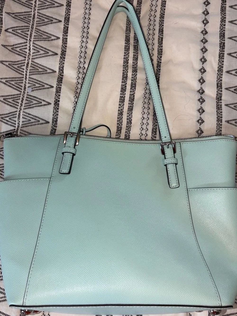 Michael Kors Mint Green Leather Tote with MK Charm